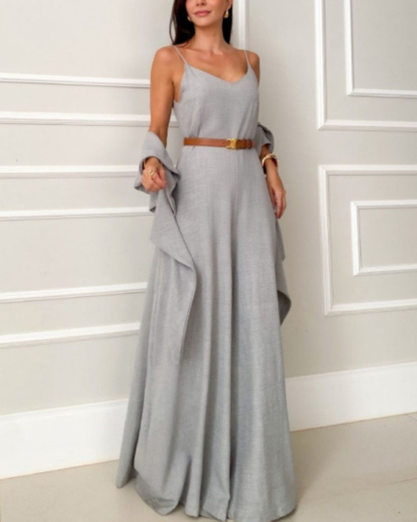 Fashion solid color sleeveless straps women's jumpsuit