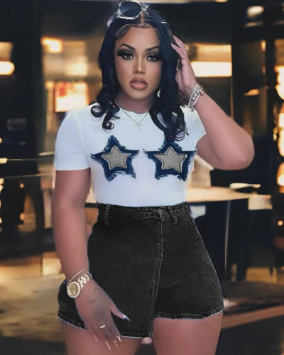 Women's star cropped round neck T-shirt