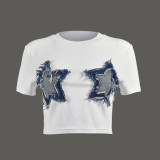 Women's star cropped round neck T-shirt