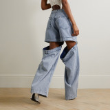 High-waist wide-leg casual women's jeans