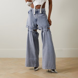 High-waist wide-leg casual women's jeans