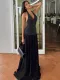 Fashionable polka dot sexy halter neck backless long dress
