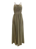 Summer tied string backless slit slim holiday long dress