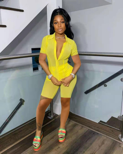 Fashion sexy mesh leisure suit two piece shorts set