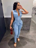 Summer Fashion Women's Pocket Cargo Denim Jumpsuit