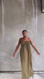 Summer tied string backless slit slim holiday long dress