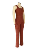 Fashion solid color ribbed vest trousers casual two-piece suit