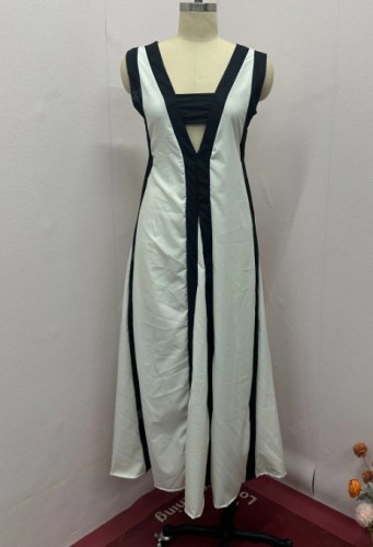 Summer sexy v-neck sleeveless contrasting casual seaside vacation long dress