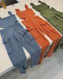 Fashion solid color ribbed vest trousers casual two-piece suit