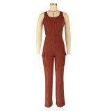 Fashion solid color ribbed vest trousers casual two-piece suit