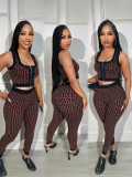 Fashionable Printed Vest with Matching Pants Two Piece Set