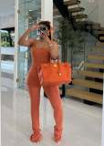 Fashion solid color ribbed vest trousers casual two-piece suit