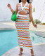 Sexy Contrast Color Vest Slit Skirt Casual Two-piece Set