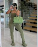 Fashion solid color ribbed vest trousers casual two-piece suit