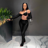 Long-sleeved cropped sexy slim-fit top trousers set