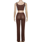 Sexy Mesh See-through Bowknot Sleeveless Slim Vest Trousers Set