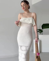 Tea dress French fashion hollow out slim straps long dress