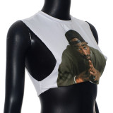 Retro 3D Printed Street Round Neck Sleeveless Vest Cropped Top