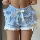 Summer shorts skirt bow multi-layer lace shorts