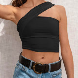 Summer simple one shoulder two-way wear short top