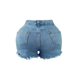Fashion Pearl Rhinestone Casual Denim Shorts