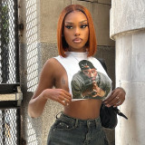 Retro 3D Printed Street Round Neck Sleeveless Vest Cropped Top
