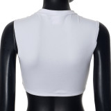 Retro 3D Printed Street Round Neck Sleeveless Vest Cropped Top