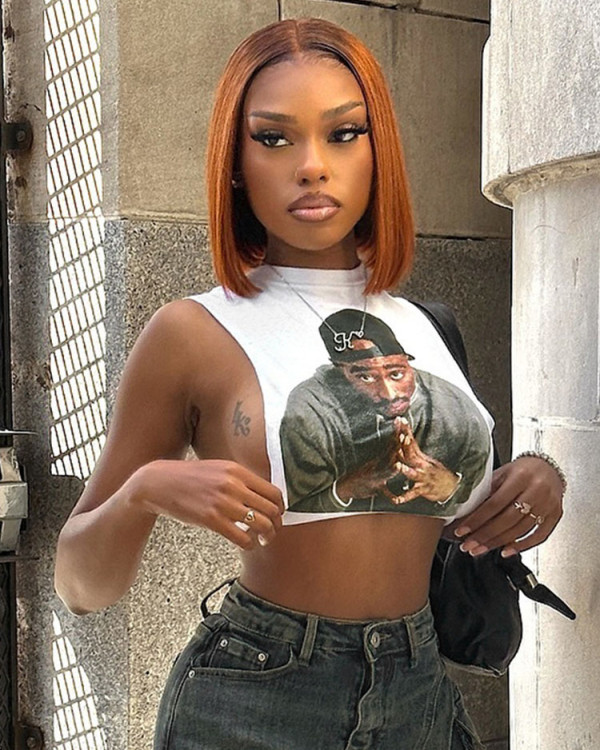 Retro 3D Printed Street Round Neck Sleeveless Vest Cropped Top