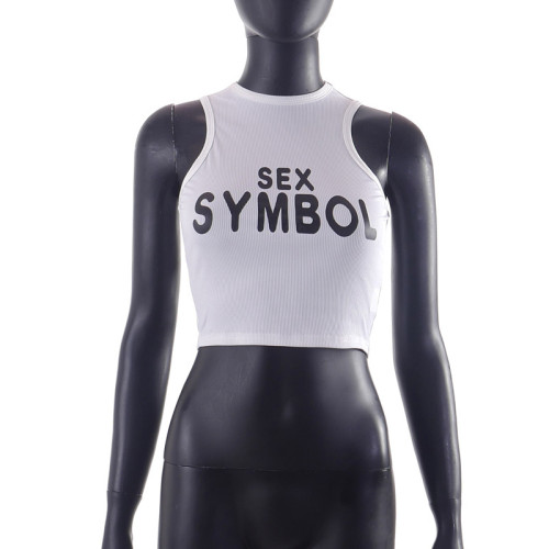 Summer Casual Letter Printed Sleeveless Round Neck Cropped Vest Top