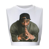 Retro 3D Printed Street Round Neck Sleeveless Vest Cropped Top