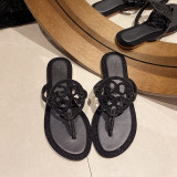 Leather flip flops rhinestones ladies flat slippers
