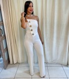 women's formal solid color strapless jumpsuit
