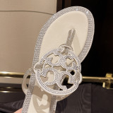 Leather flip flops rhinestones ladies flat slippers