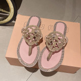 Leather flip flops rhinestones ladies flat slippers