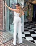 women's formal solid color strapless jumpsuit