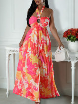Sexy low back printed strappy wide-leg African jumpsuit