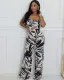 Sexy elastic strap print wide leg jumpsuit