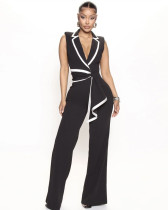 Elegant V-neck sleeveless slim fit wide-leg jumpsuit