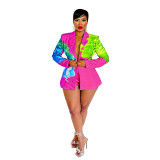 Printed long sleeve autumn blazer shorts suit