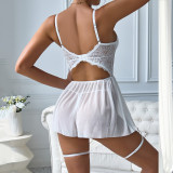 Mesh lace metal chain love sling lingerie two-piece set