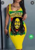 (Customize) Sexy digital print sleeveless round neck slim tank dress