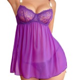 Lace purple babydoll lingerie set sexy pajamas