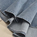 Elastic women's zippered sexy strapless lace-up short denim dress