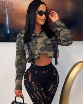 Fall Cropped Pocket Turtleneck Camouflage Jacket