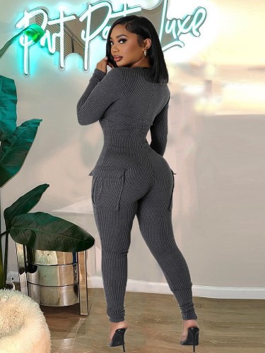 V-neck long sleeve sexy stretch autumn jumpsuit