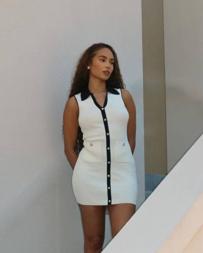 Autumn winter knitted casual lapel pocket slim knitted dress