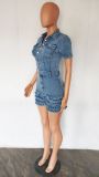 Casual Women's Slim Fit Ruffle Edge Tassel Denim Rompers Jumpsuit
