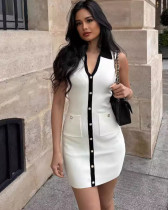 Autumn winter knitted casual lapel pocket slim knitted dress