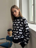 Autumn and winter round neck alpaca print women's loose casual round neck pullover sweater 