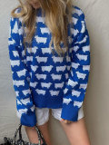 Autumn and winter round neck alpaca print women's loose casual round neck pullover sweater 